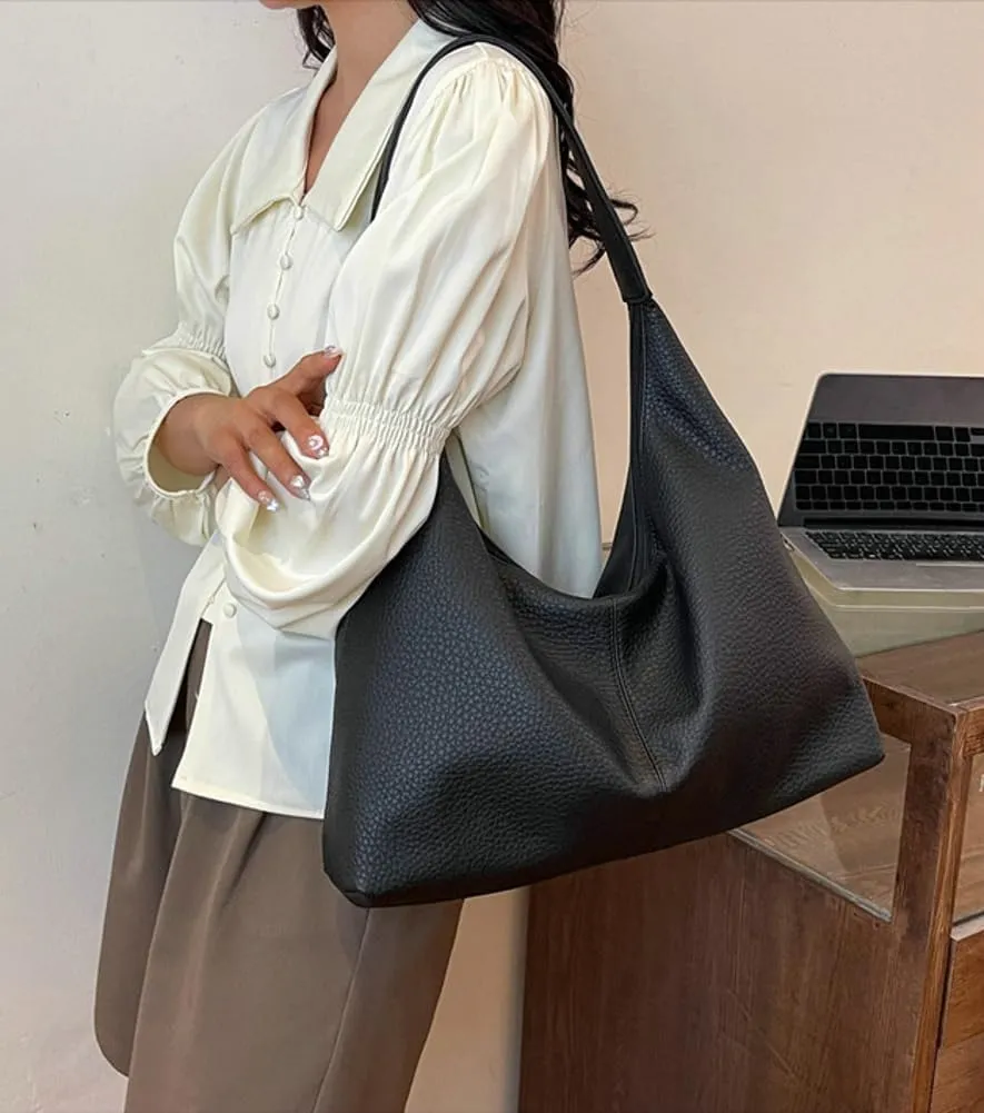 Slouchy PU Leather Crescent Hobo Bags Women Crossbody Purse Trendy Shoulder Bag Top-handle Satchels Travel Tote Handbag
