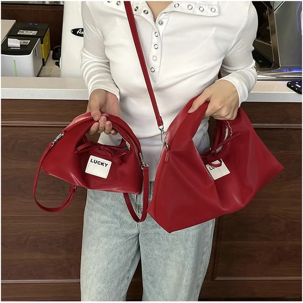 Slouchy PU Leather Crescent Hobo Bags Women Trendy Crossbody Purse Satchels Shoulder Bag Dumpling Top-handle Tote Handbag
