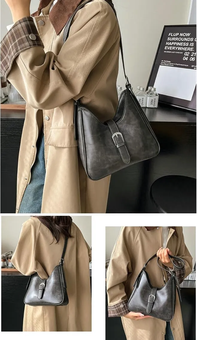 Slouchy PU Leather Hobo Bags Women Trendy Shoulder Bag Crescent Crossbody Purse Cute Top-handle Satchels Bag Tote Handbag