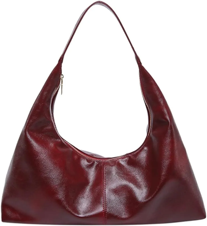 Slouchy PU Leather Hobo Bags Women Trendy Shoulder Bag Cute Crescent Crossbody Phone Purse Satchels Top-Handle Tote Handbag