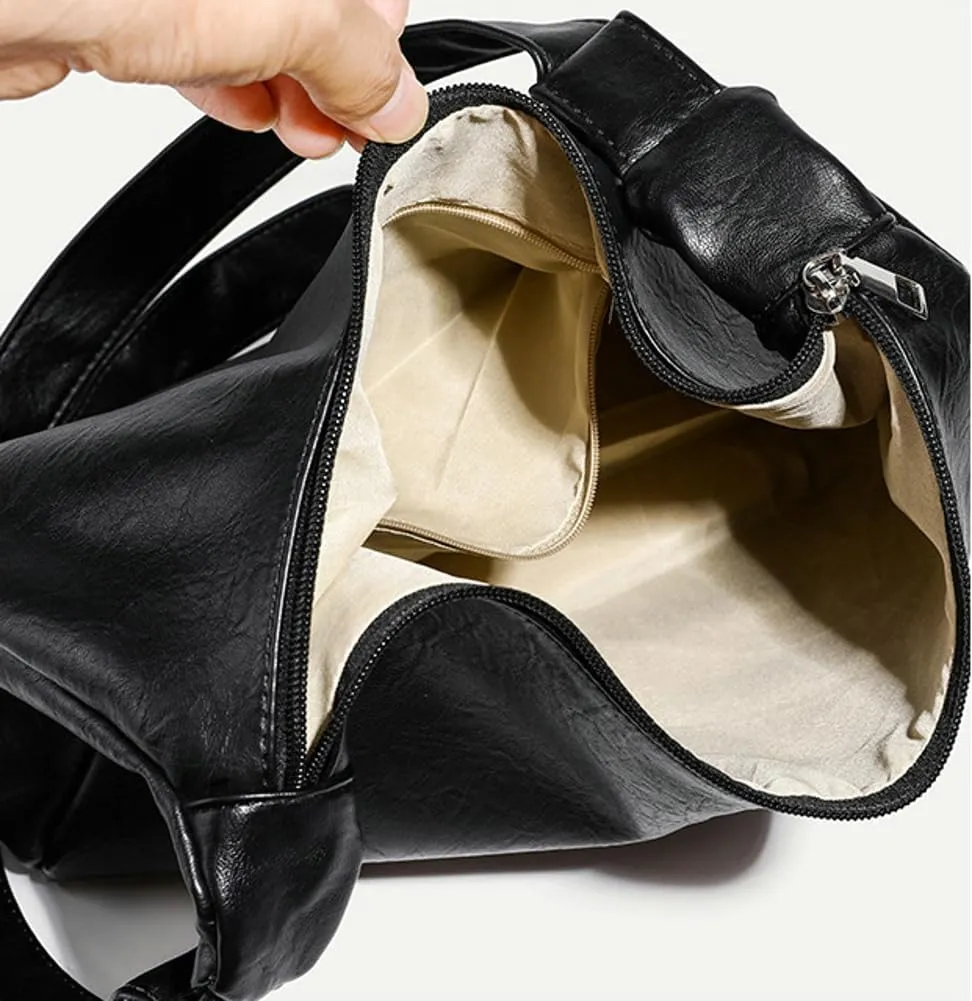 Slouchy PU Leather Tote Bag Women Crescent Hobo Bags Crossbody Purse Trendy Shoulder Bag Satchels Top-handle Tote Handbag