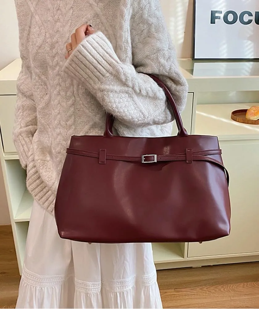 Slouchy PU Leather Tote Bag Women Hobo Bags Trendy Shoulder Bag Crescent Crossbody Purse Top-handle Satchels Tote Handbag