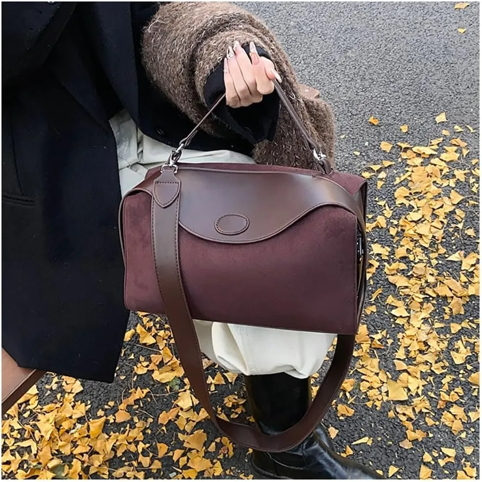 Slouchy Suede Crescent Shoulder Bag Women Trendy Box Hobo Bags Crossbody Purse Cute Satchels Bag Top-handle Tote Handbag