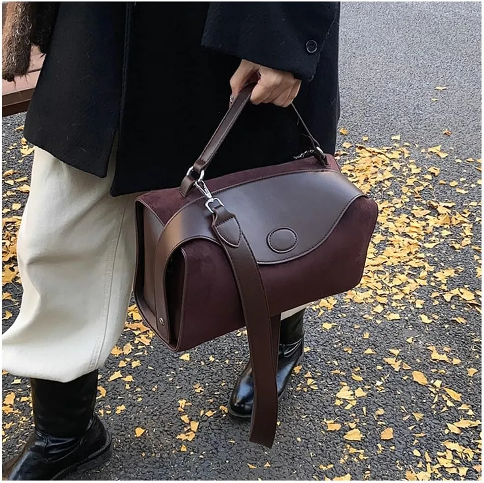 Slouchy Suede Crescent Shoulder Bag Women Trendy Box Hobo Bags Crossbody Purse Cute Satchels Bag Top-handle Tote Handbag