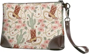 Small Clutch Purses for Women - Floral Cowboy Boots Leather Wristlet Wallets for Women with Wrist Strap