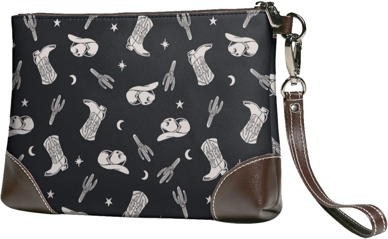 Small Clutch Purses for Women - Western Cowboy Boho Cactus Boots Leather Wristlet Wallets for Women with Wrist Strap