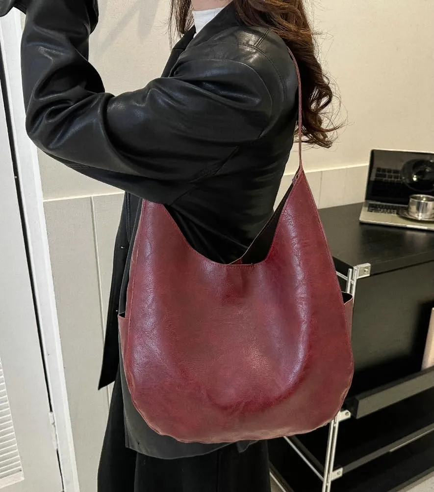 Soft Vegan Leather Shoulder Bag for Women Large Dumpling Tote Purse Retro Working Handbag Top Handle Satchels