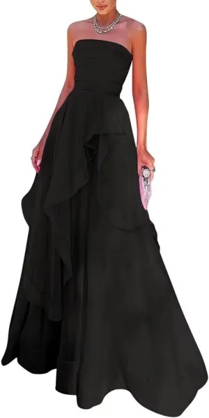 Strapless Prom Dresses 2024 A Line Ball Gown Chiffon Sleeveless Elegant Formal Evening Party Gowns