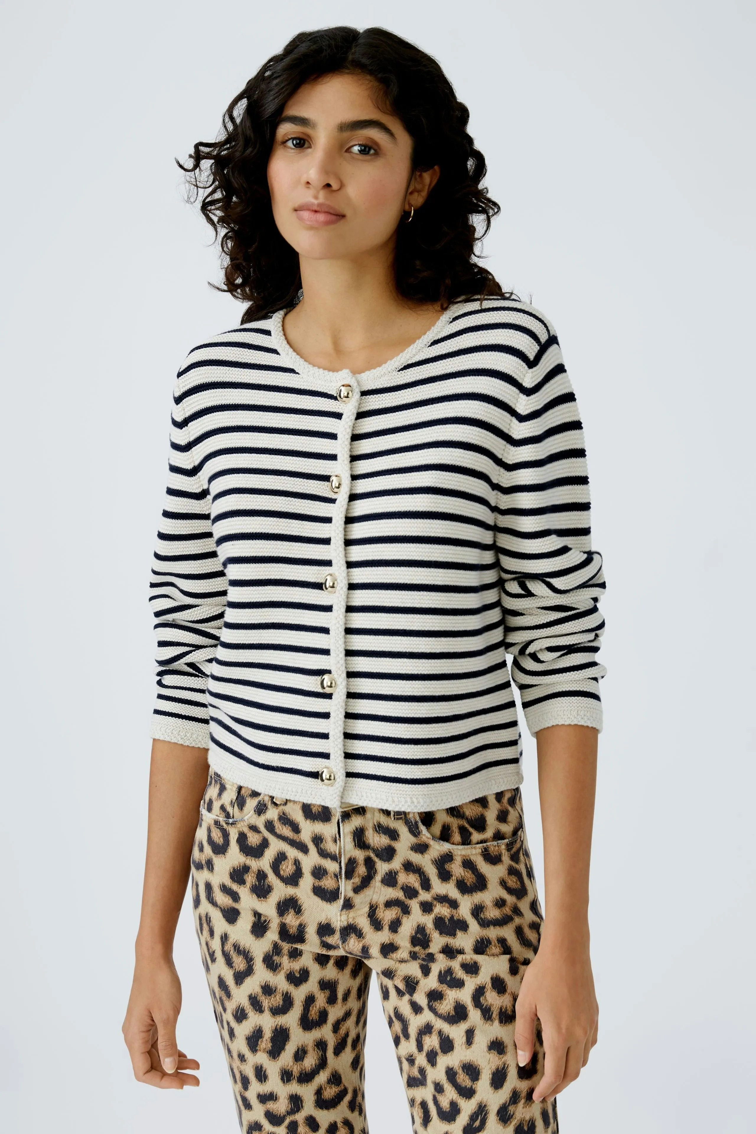 Striped Cardigan - White & Navy