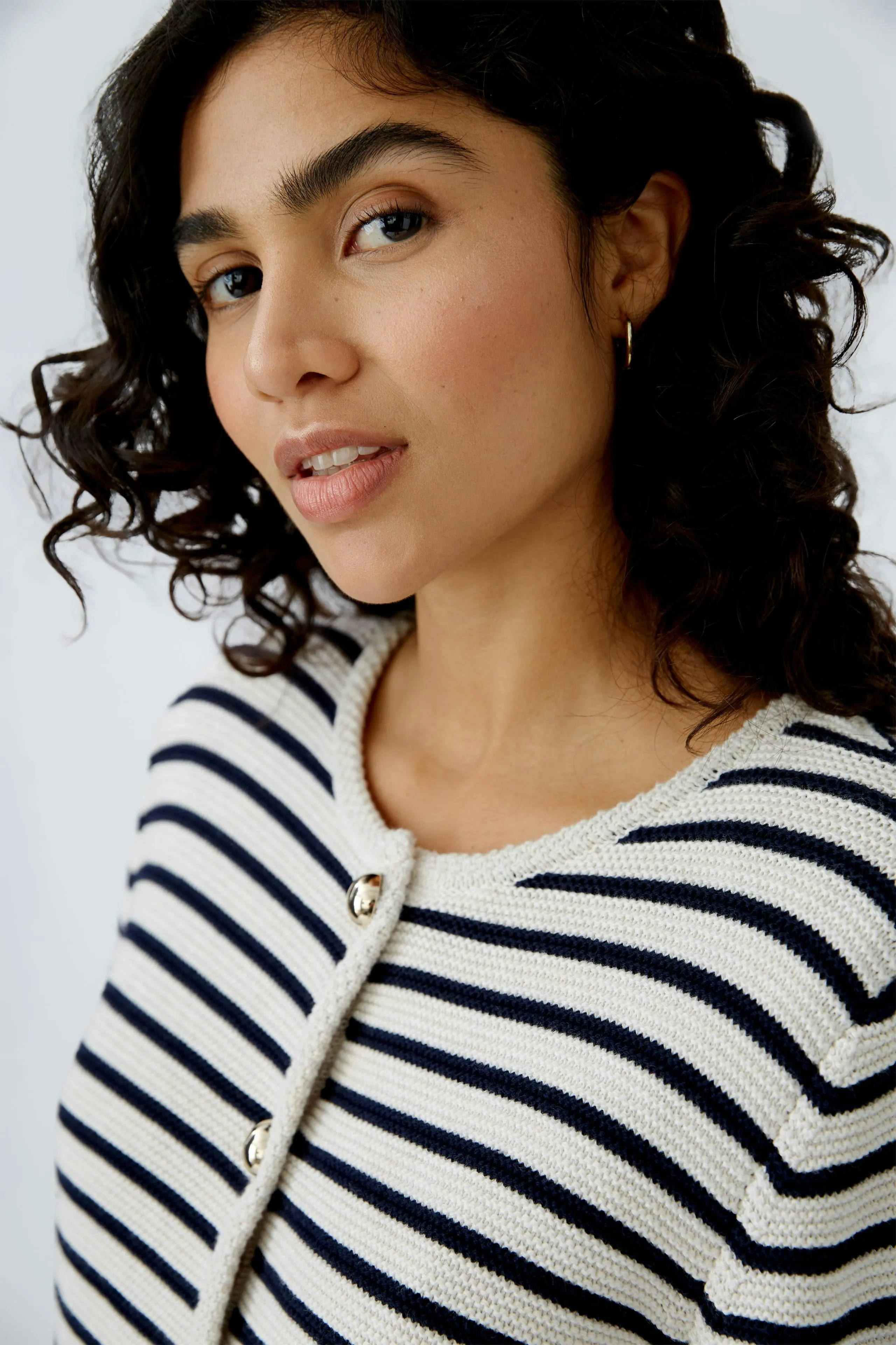 Striped Cardigan - White & Navy