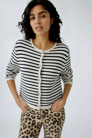 Striped Cardigan - White & Navy