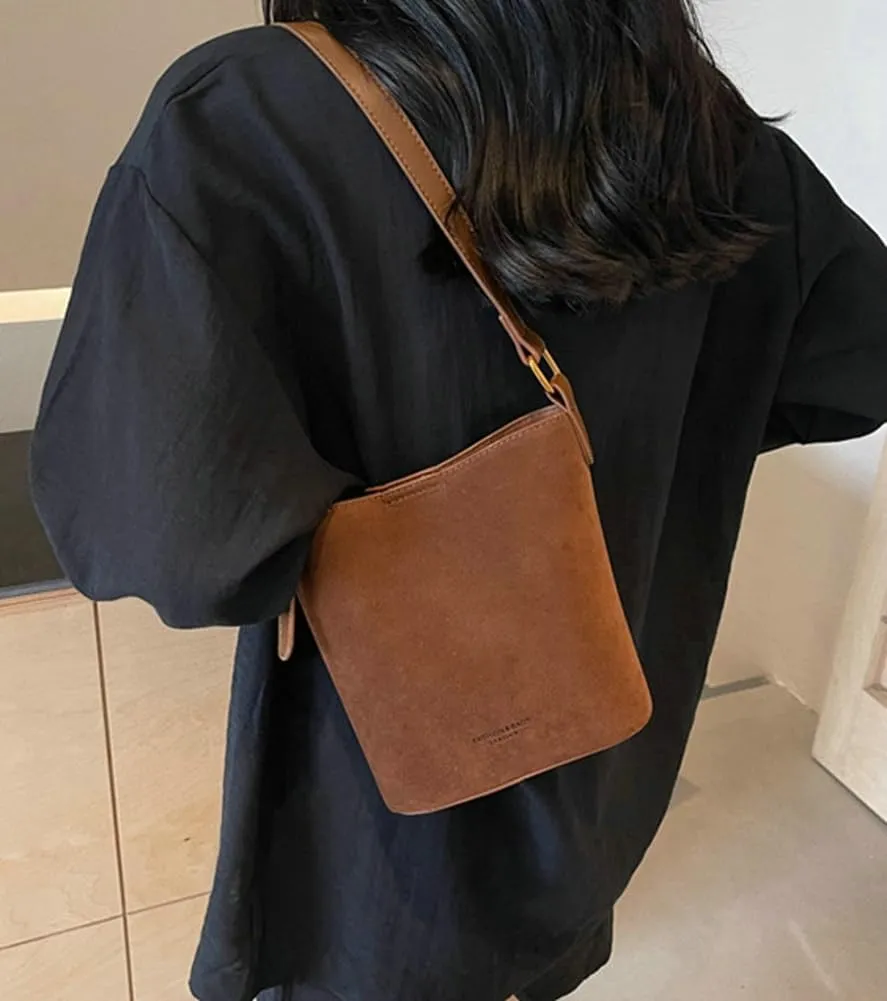 Suede Bucket Bag Shoulder Underarm Bag for Women Suede Satchels Handbag Crossbody Bag Slouchy Shoulder Bag Tote Purse