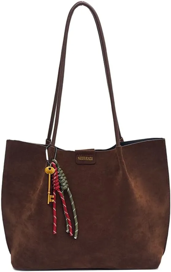 Suede Tote Bag for Women Trendy Large Underarm Shoulder Bag Satchels Suede Tote Handbag Work Travel Purse