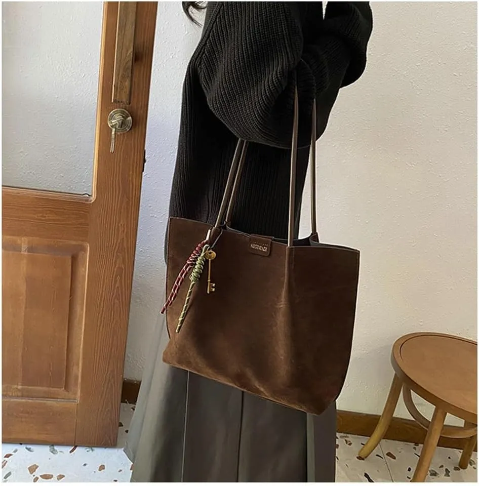Suede Tote Bag for Women Trendy Large Underarm Shoulder Bag Satchels Suede Tote Handbag Work Travel Purse