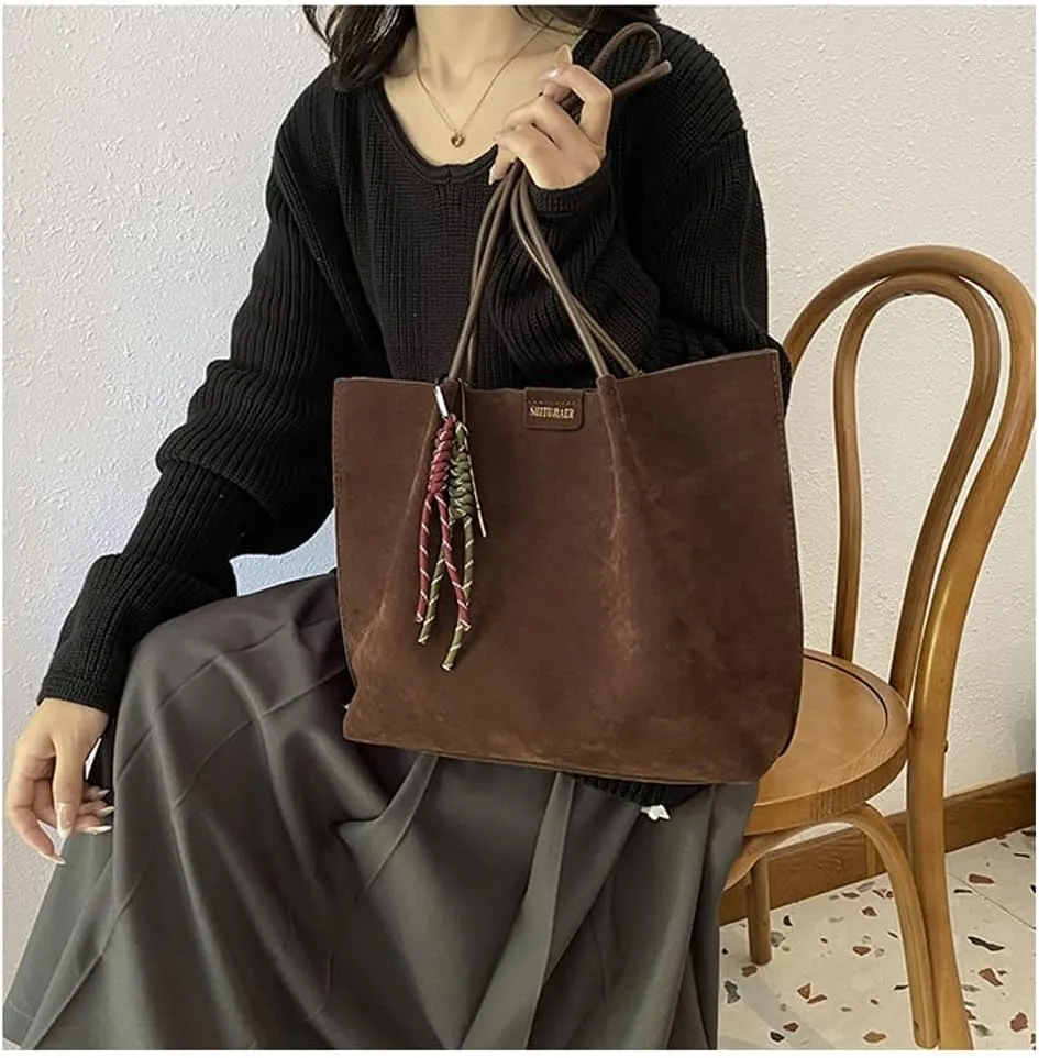 Suede Tote Bag for Women Trendy Large Underarm Shoulder Bag Satchels Suede Tote Handbag Work Travel Purse