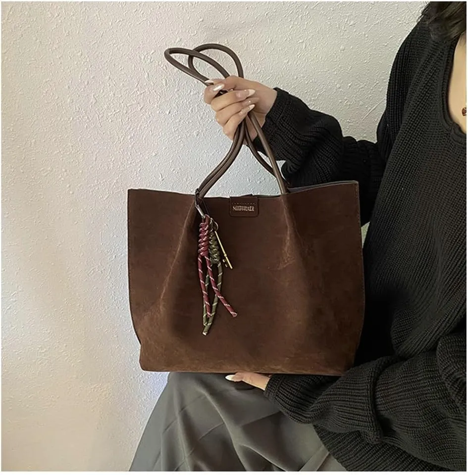 Suede Tote Bag for Women Trendy Large Underarm Shoulder Bag Satchels Suede Tote Handbag Work Travel Purse