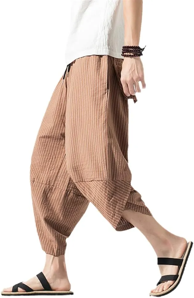 Summer Men Cotton Harem Pants Casual Hip Hop Cross Bloomers Calf-Length Joggers Streetwear