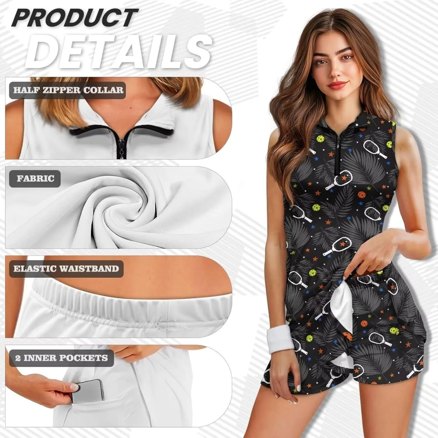 Tennis Dresses for Women, Sleeveless Workout Active Athletic Exercise Dresses Golf Dresses with Built in Shorts