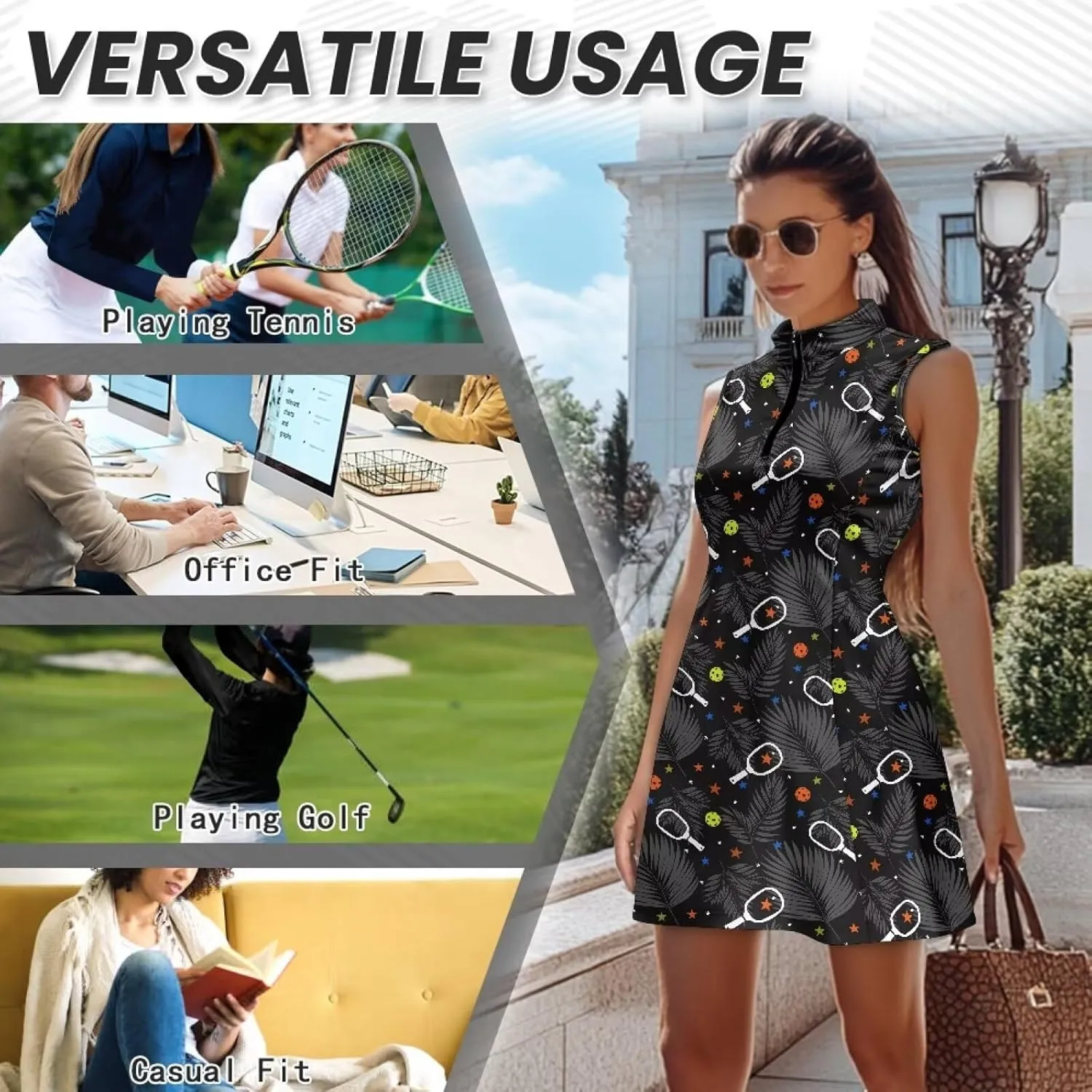Tennis Dresses for Women, Sleeveless Workout Active Athletic Exercise Dresses Golf Dresses with Built in Shorts