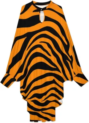 Tiger Orange Stripes Women's Mini Dress Loose Long Sleeve Shirt Dresses Casual Tunics
