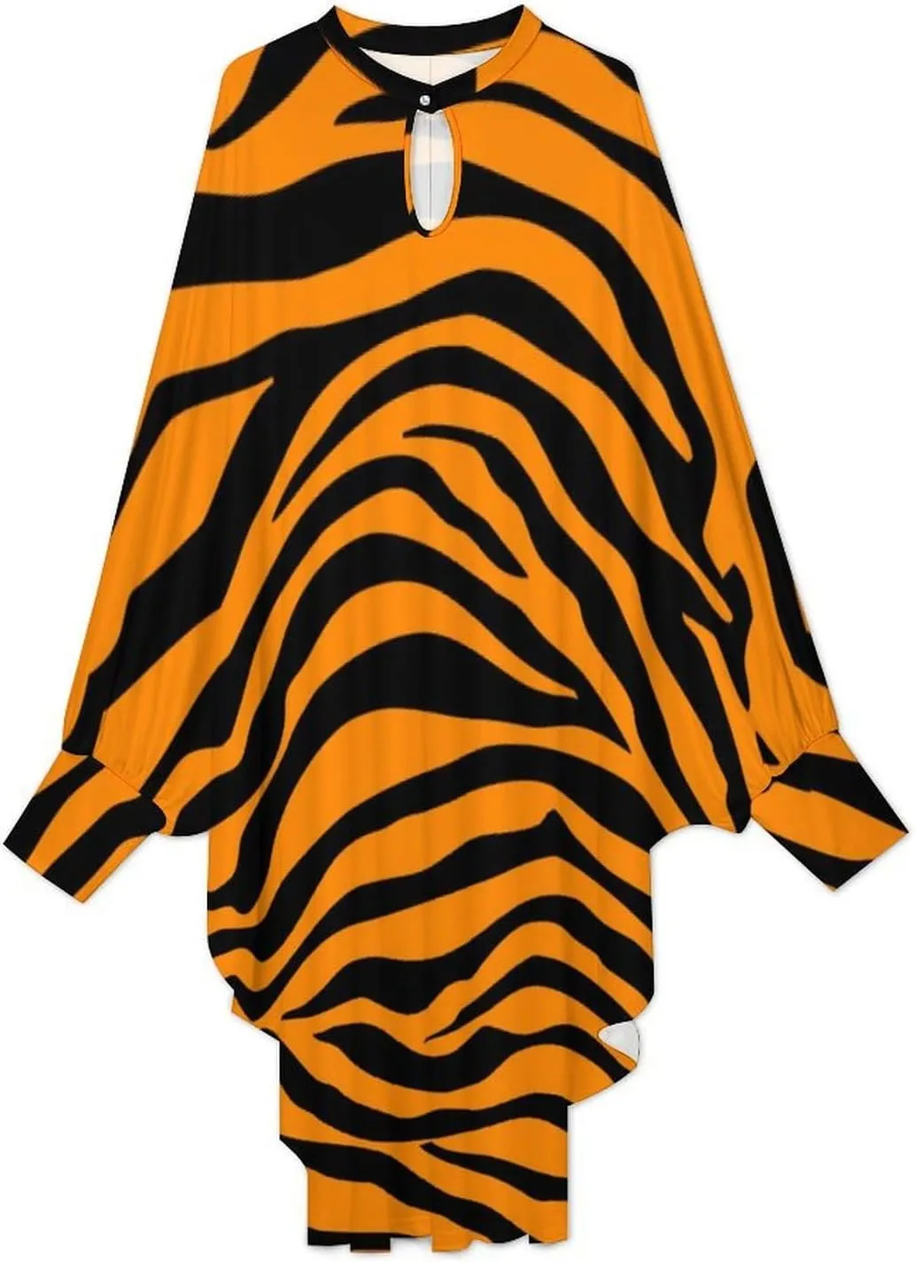 Tiger Orange Stripes Women's Mini Dress Loose Long Sleeve Shirt Dresses Casual Tunics