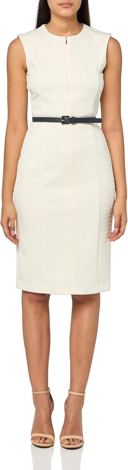 Tommy Hilfiger Women's Belted Textured Mini Knit Jacquard Sheath Dress