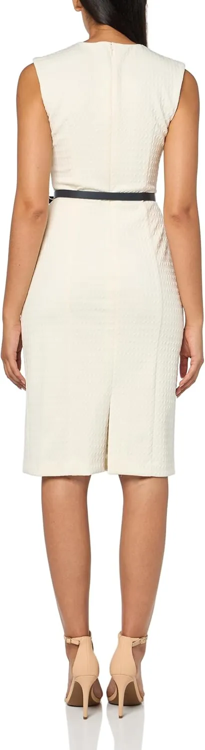 Tommy Hilfiger Women's Belted Textured Mini Knit Jacquard Sheath Dress