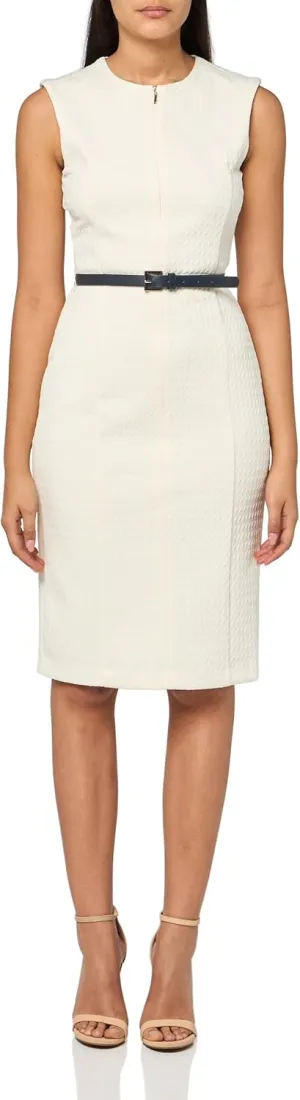 Tommy Hilfiger Women's Belted Textured Mini Knit Jacquard Sheath Dress