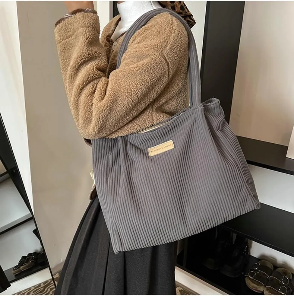 Trendy Corduroy Hobo Bags Women Crescent Crossbody Purse Slouchy Satchels Shoulder Bag Top-handle Travel Tote Handbag