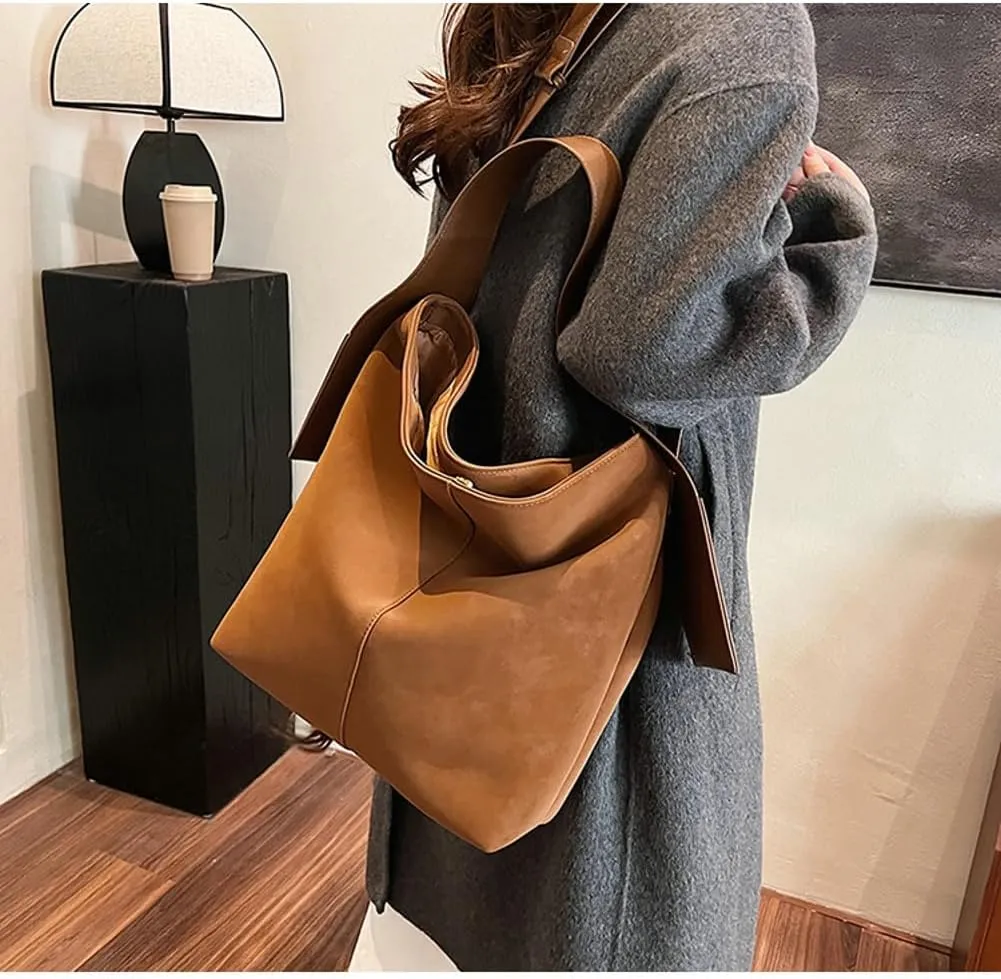 Trendy Suede Bucket Bag Women Hobo Bags Crescent Shoulder Bag Crossbody Purse Slouchy Satchels Bag Mini Tote Handbag 2024