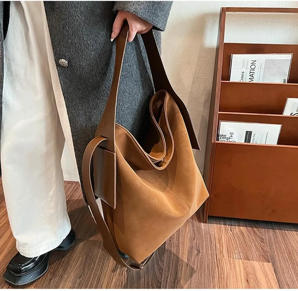 Trendy Suede Bucket Bag Women Hobo Bags Crescent Shoulder Bag Crossbody Purse Slouchy Satchels Bag Mini Tote Handbag 2024