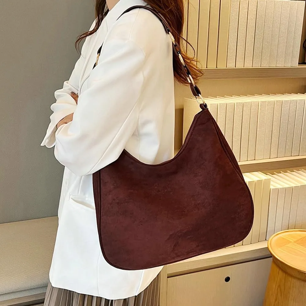 Trendy Suede Crescent Tote Bag Women Slouchy Satchels Shoulder Bag Crossbody Purse Top-handle Travel Tote Handbag 2024
