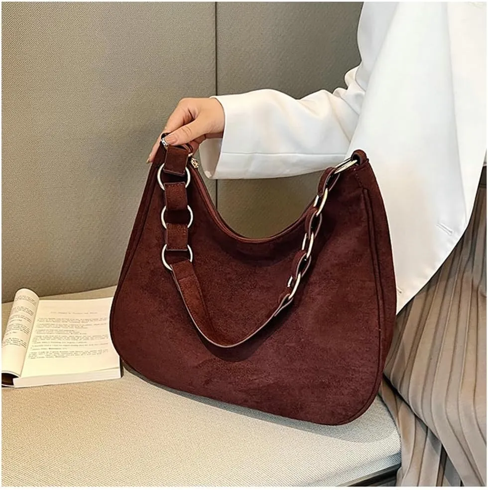 Trendy Suede Crescent Tote Bag Women Slouchy Satchels Shoulder Bag Crossbody Purse Top-handle Travel Tote Handbag 2024