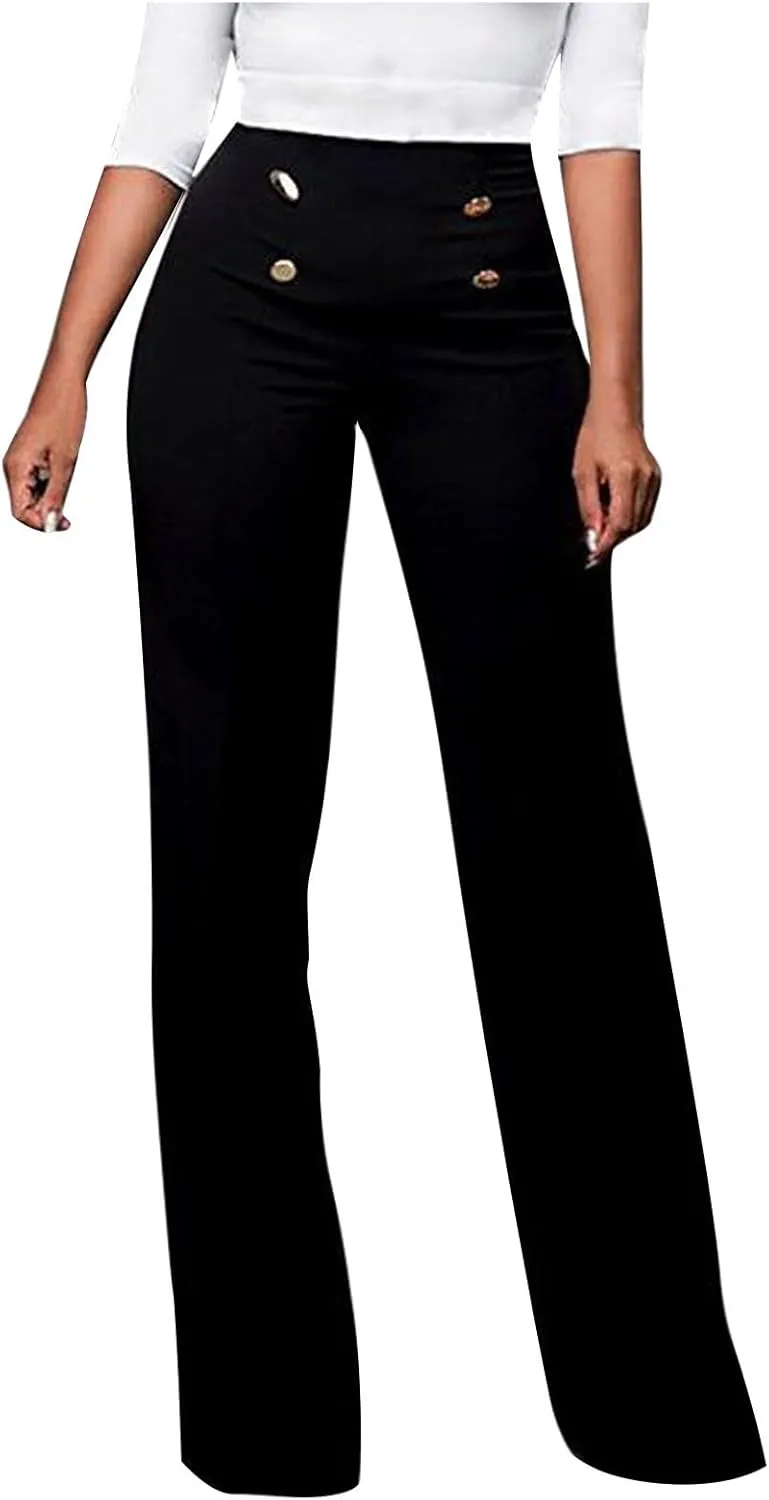 Uillui Dress Pants for Women Business Casual Classy High Waist Flared Sailor Pants Stretchy Wide Leg Trousers Work Slacks