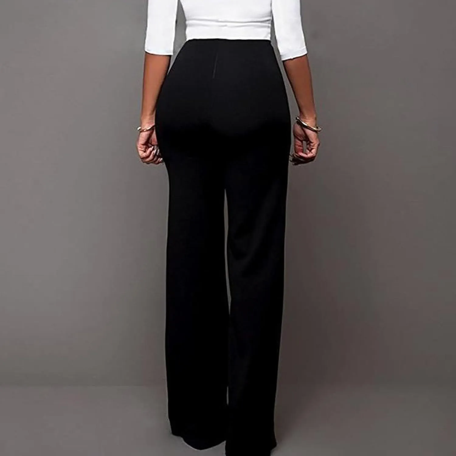 Uillui Dress Pants for Women Business Casual Classy High Waist Flared Sailor Pants Stretchy Wide Leg Trousers Work Slacks