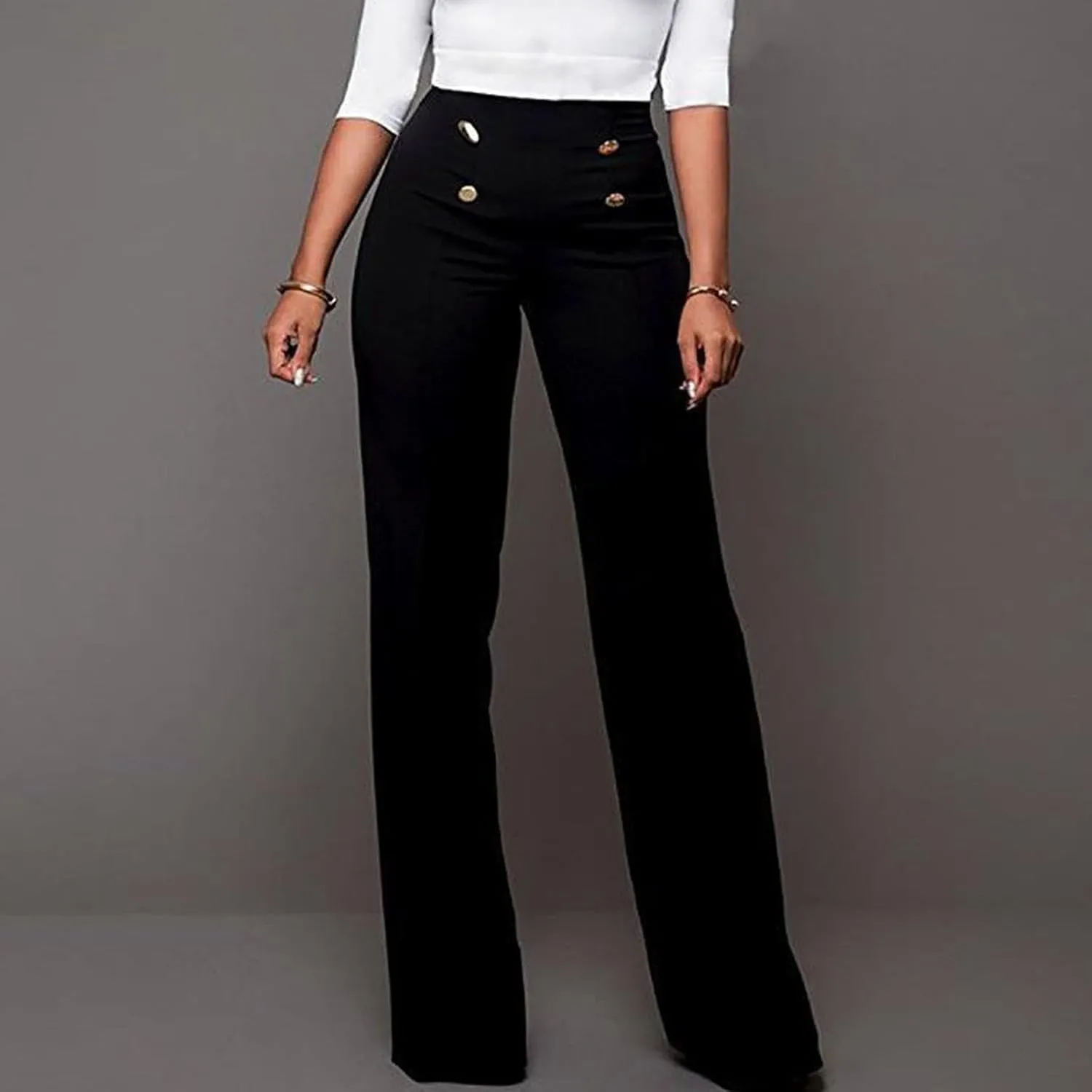 Uillui Dress Pants for Women Business Casual Classy High Waist Flared Sailor Pants Stretchy Wide Leg Trousers Work Slacks