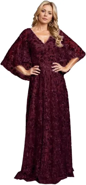 V-Neck Mother of Bride Dresses with Cape Laces Tulle Mother of The Groom Dress Flowy Formal Evening Gowns with Shawl