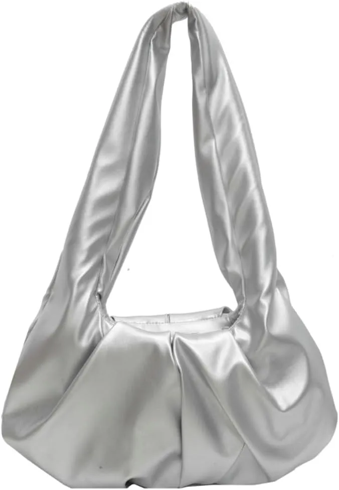 Vegan Leather Shoulder Bags for Women Trendy Pleated Handbag Small Tote Purse Ladies Top Handle Satchels