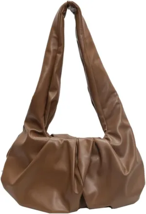 Vegan Leather Shoulder Bags for Women Trendy Pleated Handbag Small Tote Purse Ladies Top Handle Satchels