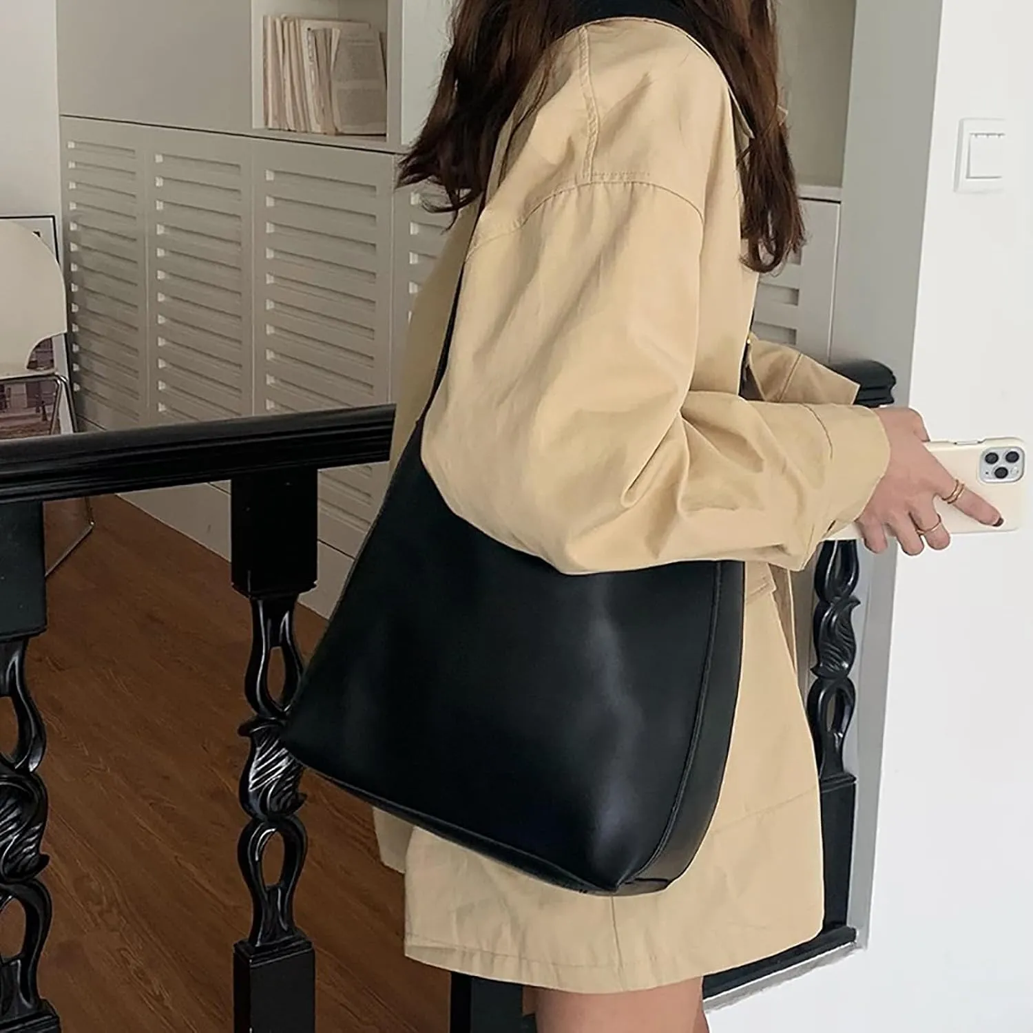 Vegan Leather Tote Women's Tote Shoulder Bag Weekender Bag Shopper Handbag Travel Purse (Brown)