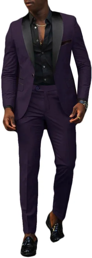 VENNYNG Men's Slim Fit Suit 2 Piece Wedding Prom Party Suit for Men Slim Dress Blazers Jacket Suit Coat Pants Trousers