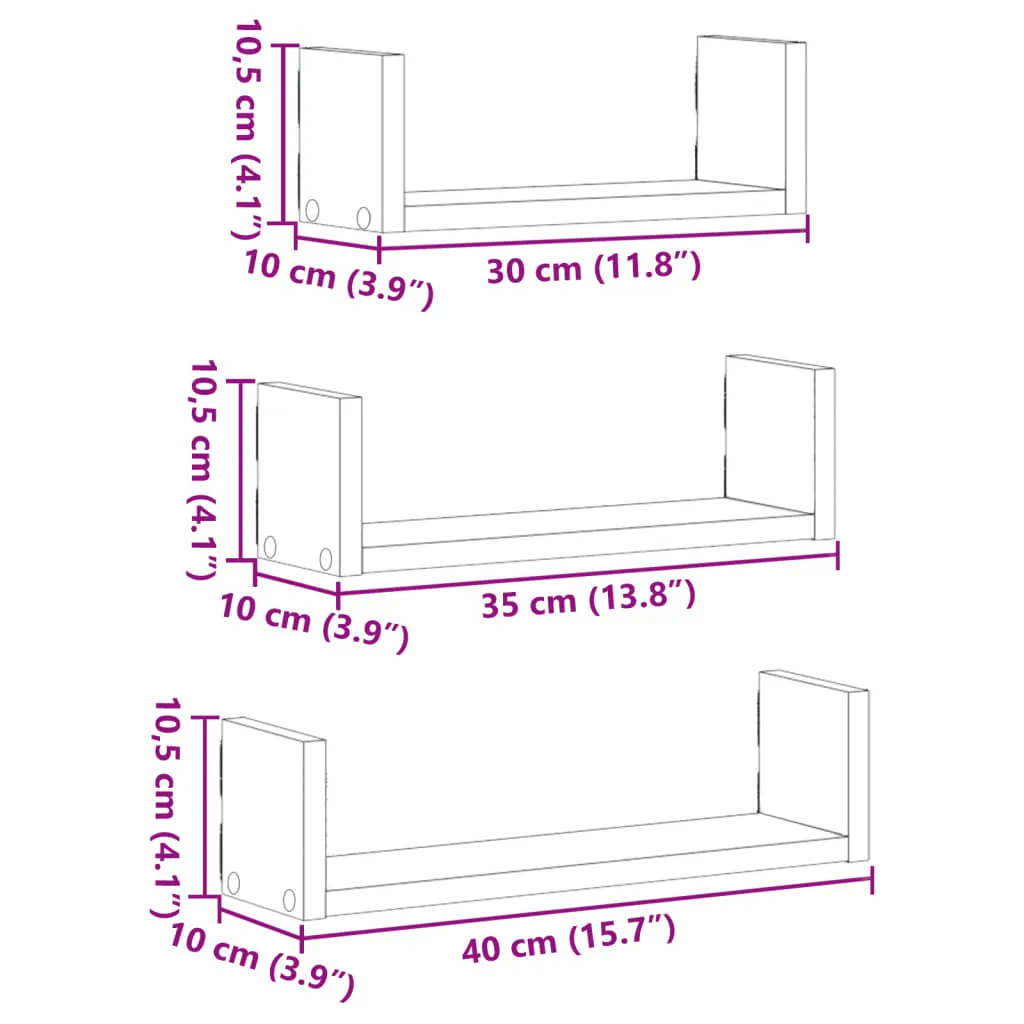 Wall Shelf 3 pcs White Engineered Wood
