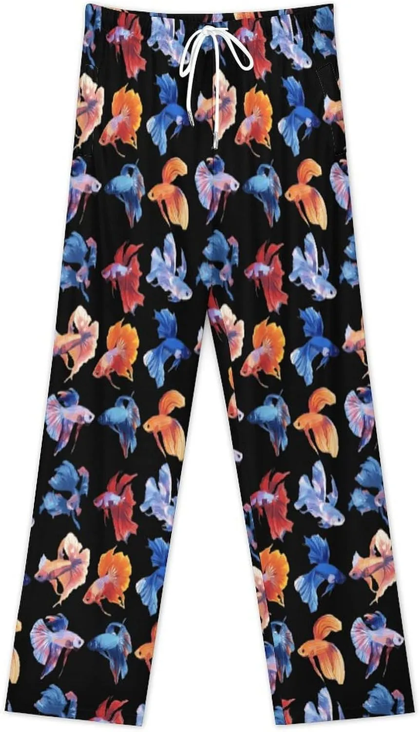 Watercolor Betta Fish Men's Pajama Pants Soft Loungewear Bottoms Sleepwear with Drawstring