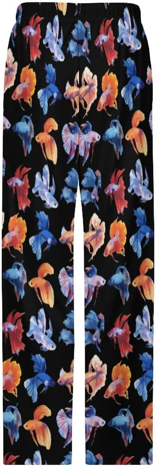 Watercolor Betta Fish Men's Pajama Pants Soft Loungewear Bottoms Sleepwear with Drawstring