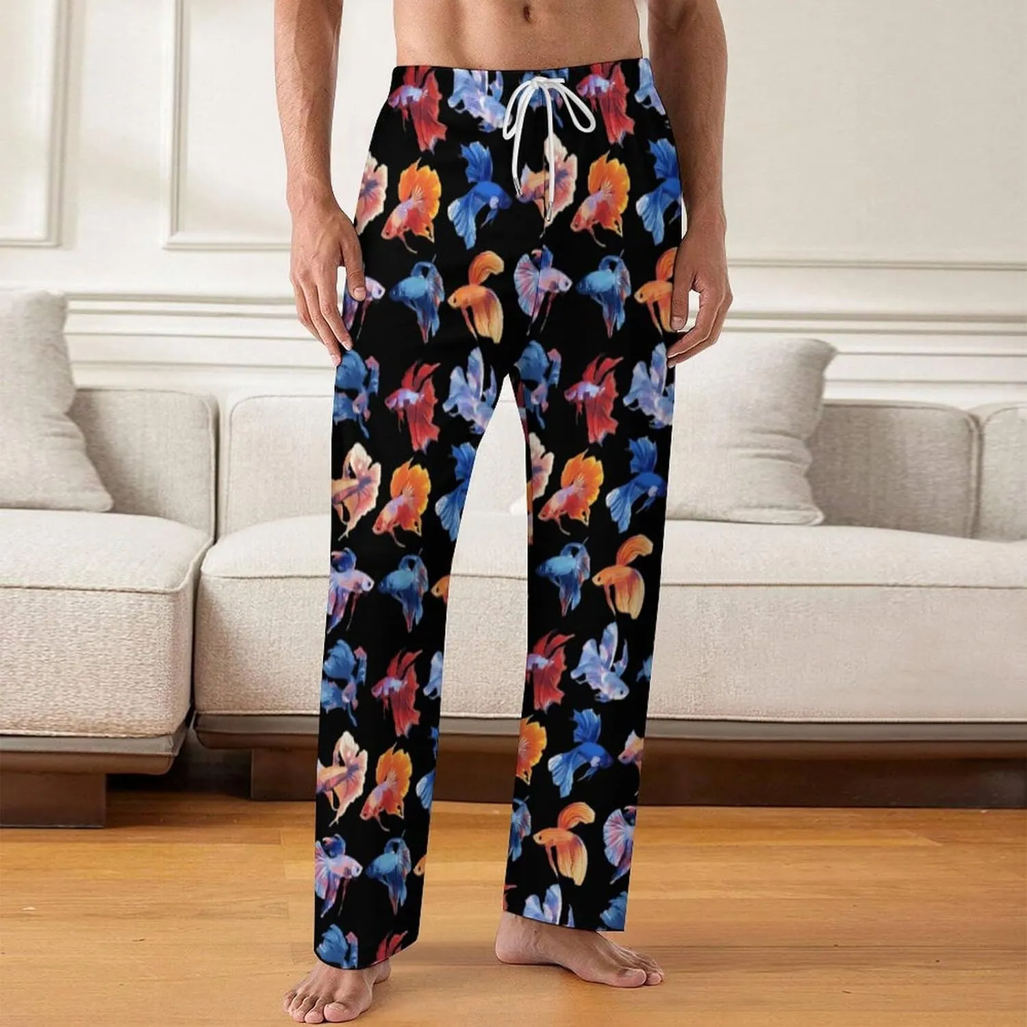 Watercolor Betta Fish Men's Pajama Pants Soft Loungewear Bottoms Sleepwear with Drawstring