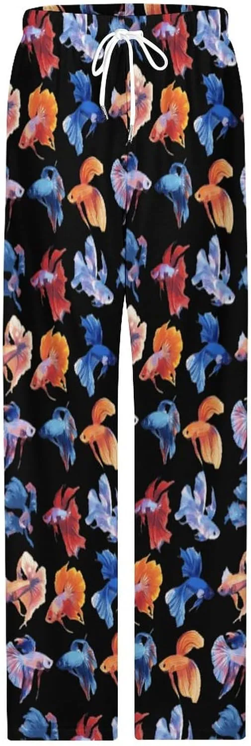 Watercolor Betta Fish Men's Pajama Pants Soft Loungewear Bottoms Sleepwear with Drawstring