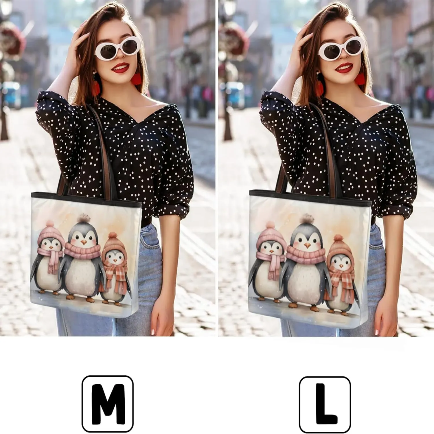 Watercolour Penguins Tote Bag Multi Pocket Zippered Beach Bag Lightweight Waterproof Handbag