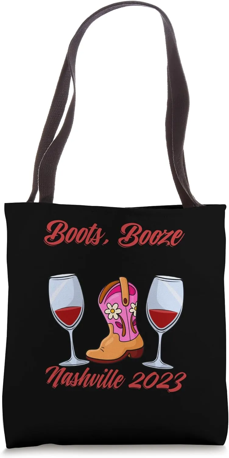 Western Boots Booze & Besties Nashville 2023 Country Music Tote Bag