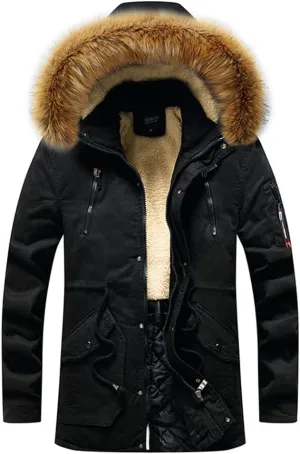 Winter Men Casual Hooded Fleece Cotton Padded Jackets Mens Thick Warm Windproof Parkas Coats with Pockets Black 3XL
