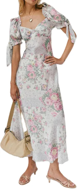 Woman Floral Puff Sleeve Maxi Dress Square Neck Ruffle Flowy Long Dresses Bohemian Tiered Summer Sundress